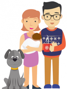 Young family with dog